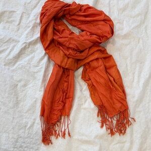 Vibrant Orange Scarf with Fringe